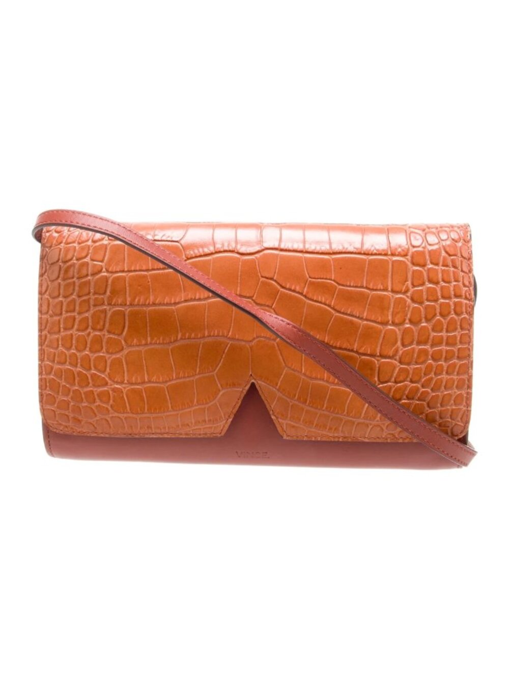 Vince Sig V Croc Embossed Leather Crossbody Wallet in Tan/Brown